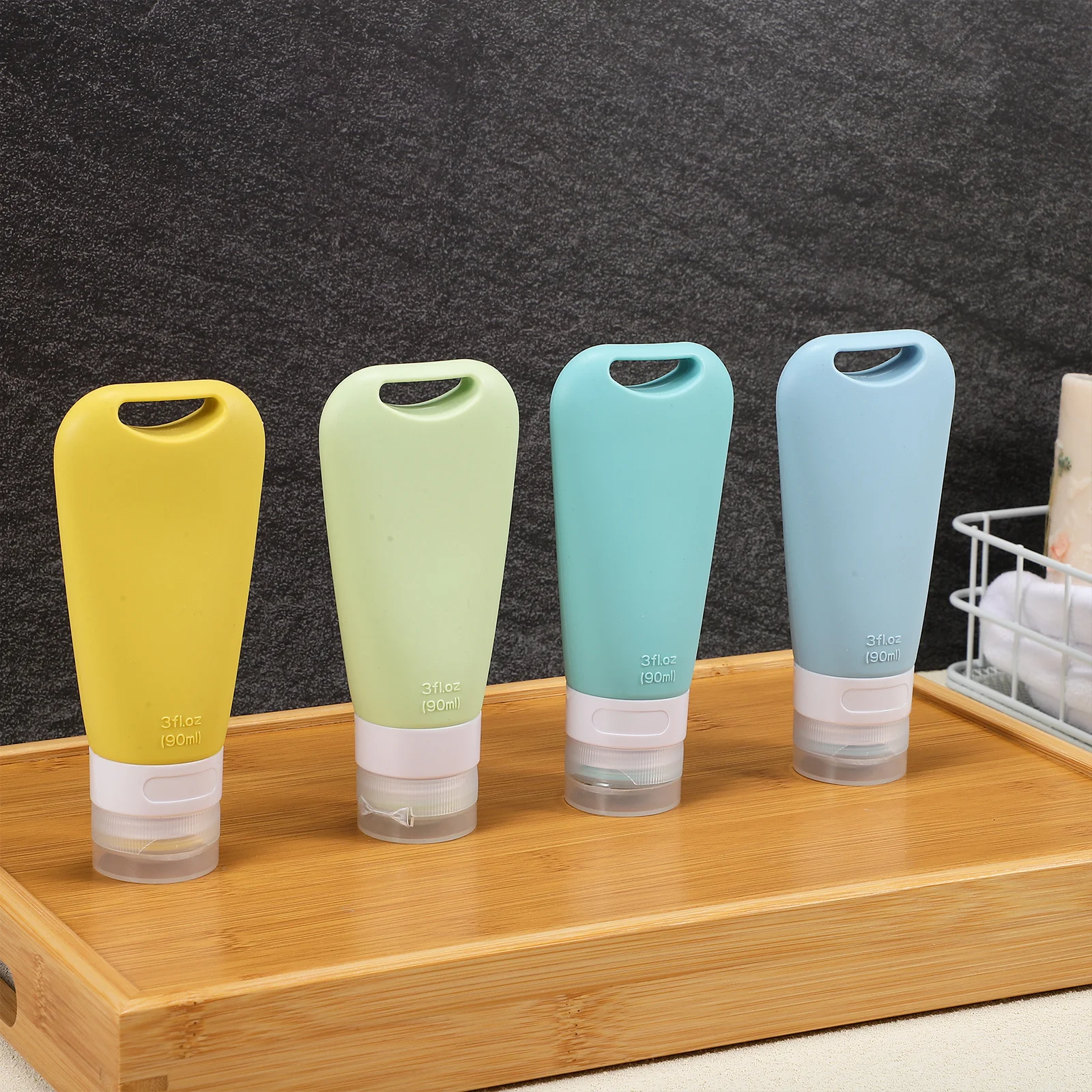 

4pcs Size Bottles Silicone Refillable Travel Containers 90Ml Lightweight Durable Lotion Shampoo Containers For Toiletries