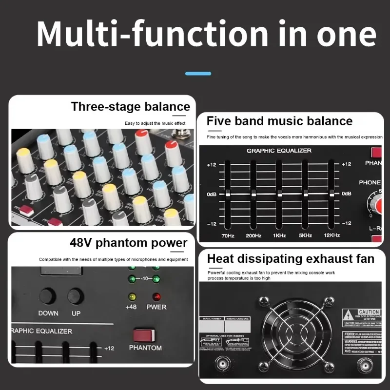Biner GM4X 350W 2 4 Channel Audio Power Amplifier USB Powered Audio Mixer with 2 Wireless Microphones