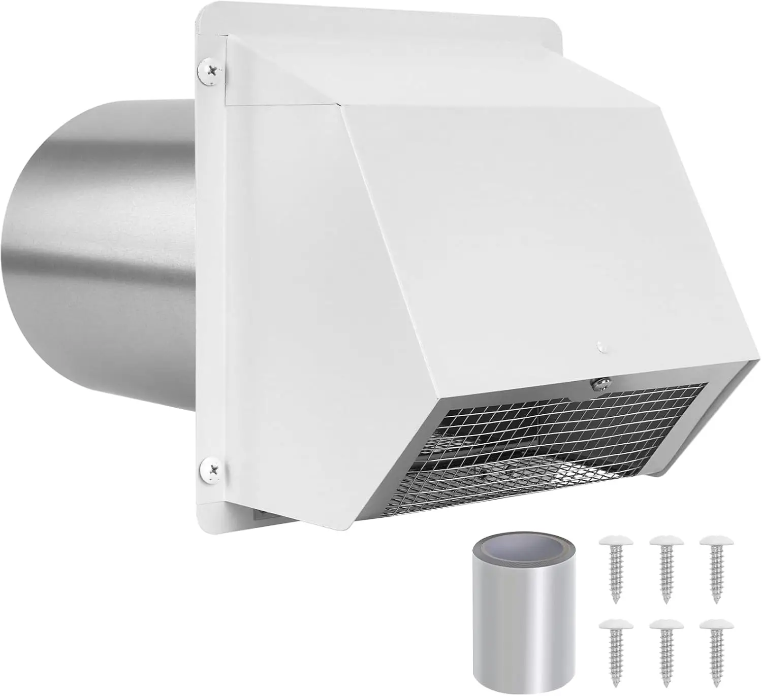 

6-дюймовая оцинкованная стальная вентиляционная решетка для сушилки с сеткой и заслонкой для наружной стены, белая