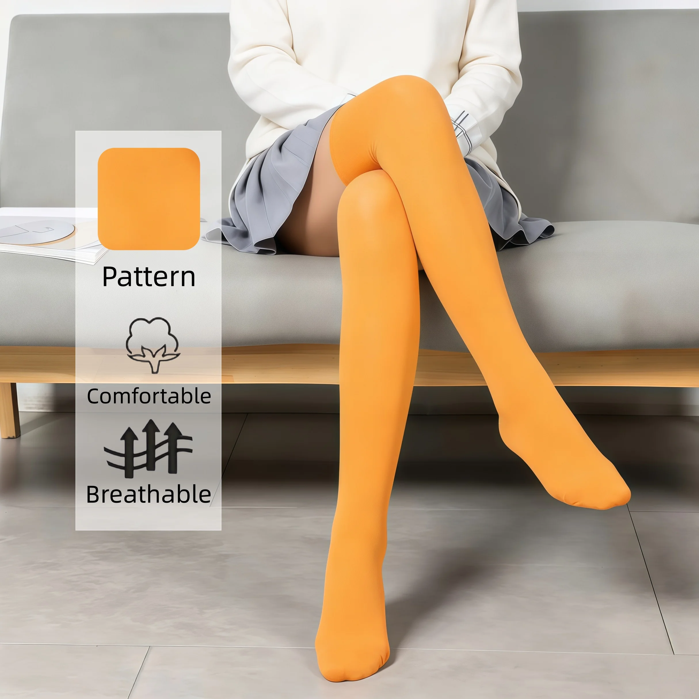 Women's solid orange thigh high stockings breathable versatile casual over the knee socks for daily outdoor wear - view 4