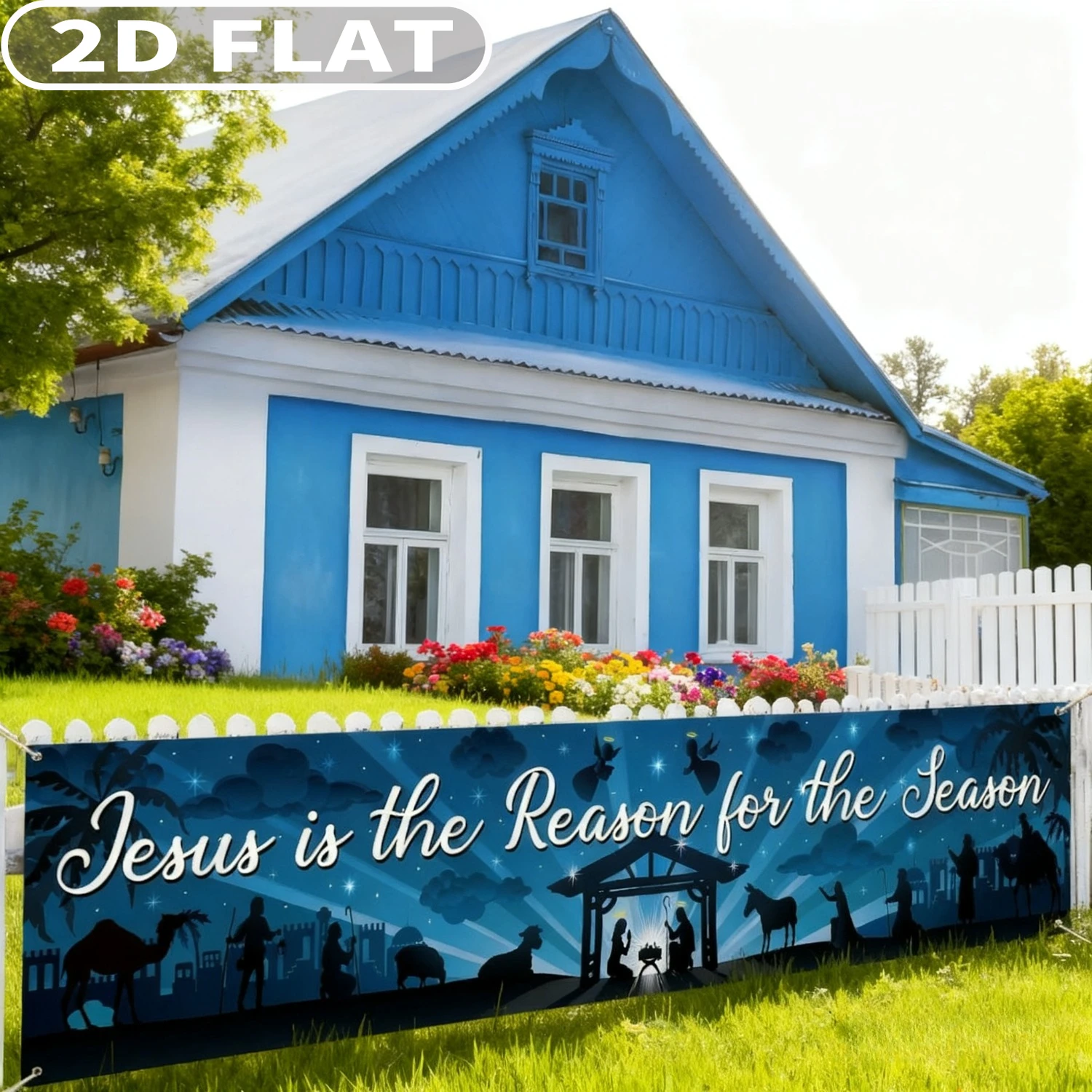 1pc Christmas Nativity Tapestries, Polyester Jesus Religious Christmas Banner for Fence Outside Large Nativity Scene Yard Sign