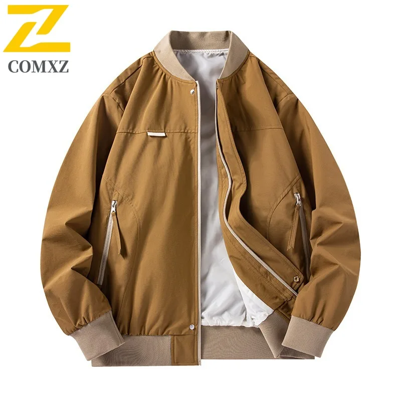 

COMXZ 2025 Мужская повседневная куртка с бейсбольным воротником, весенне-осеннее модное молодежное легкое водонепроницаемое пальто с карманом на молнии