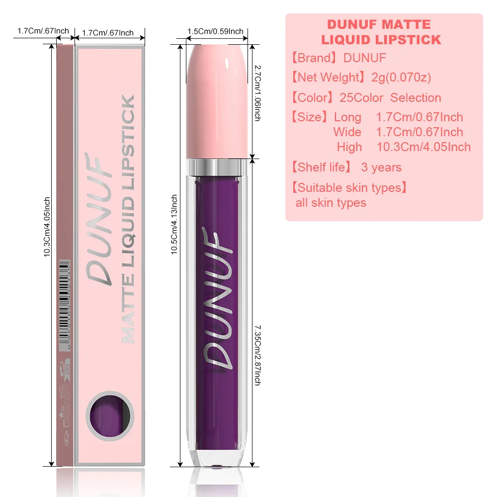 DUNUF 25 color Matte water resistant Lipstick Non-Stick Cup rich texture Highlight Long-lasting Easy Color Lip Gloss