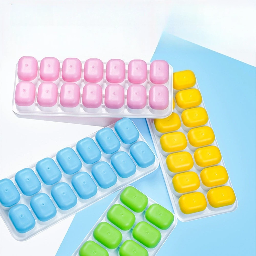 Big 14 Cavity Silicone Square Ice Cube Mold with Lid, Soft Bottom Easy Release Ice Tray for DIY Cold Drinks & Cocktails