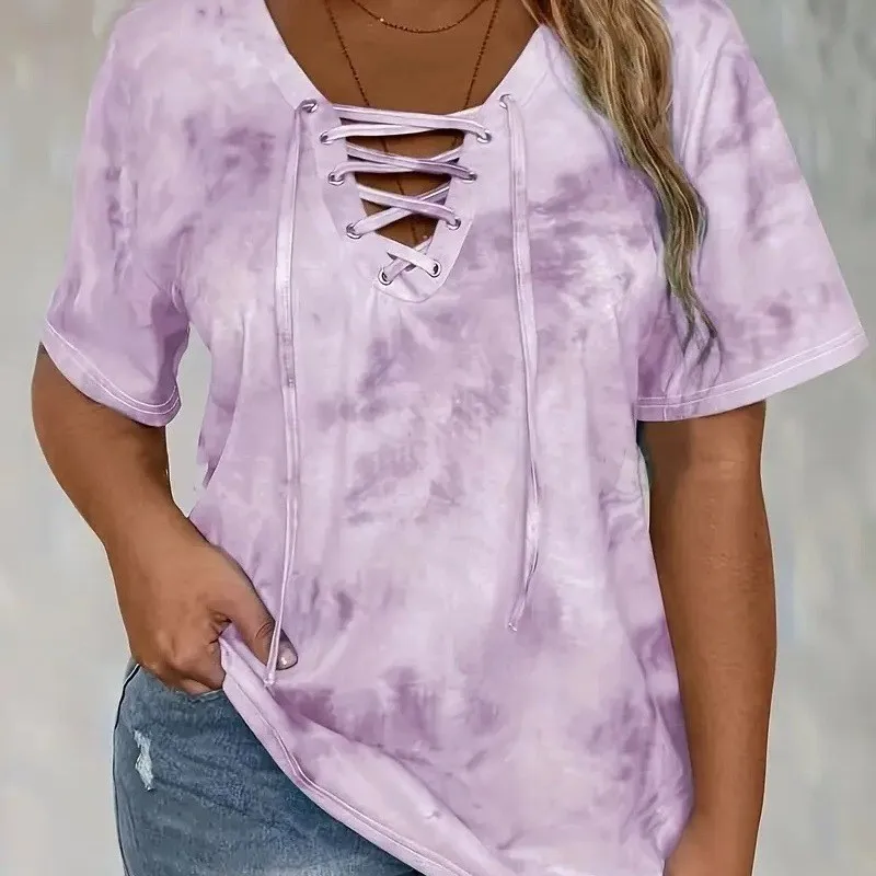 New Summer Top With Wave Print Loose V-neck Strap Excellent Casual Simple Versatile Temperament Niche Comfortable Fashion Top