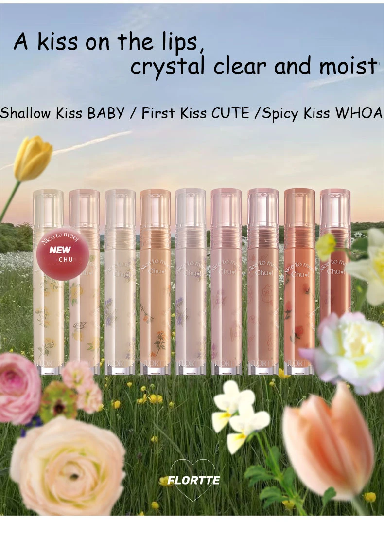 FLORTTE Beauty Lip Lasting Tint First Kiss Series Water Glossy Nice To Meet Chu Blooming Liquid Lipstick Makeup Women Cosmetics