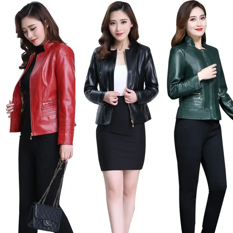 Women leather jacket Casual Women 6XL  coat quality PU 2020 spring fall women clothing Washed leather short top coat