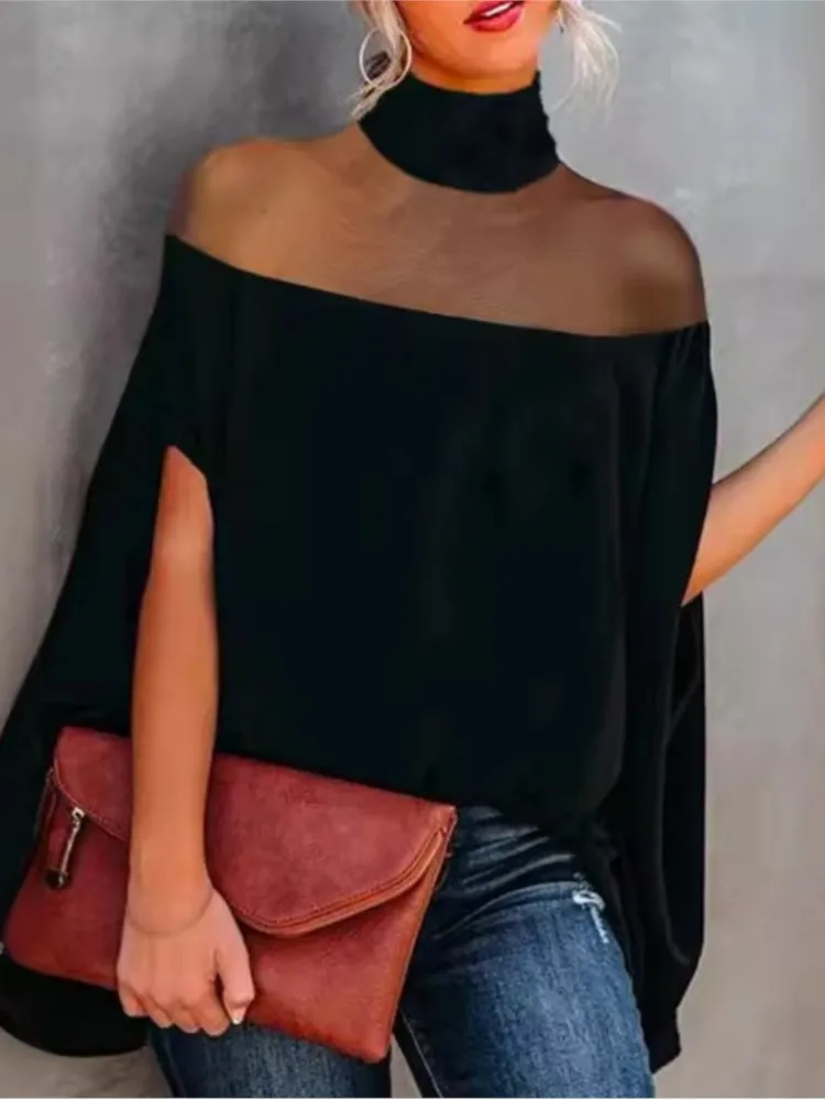 

Women's Elegant Loose Tops Fashion Solid O Neck Pullover Batwing Sleeve Tops For Women Holiday Office Womens Clothing New 2025