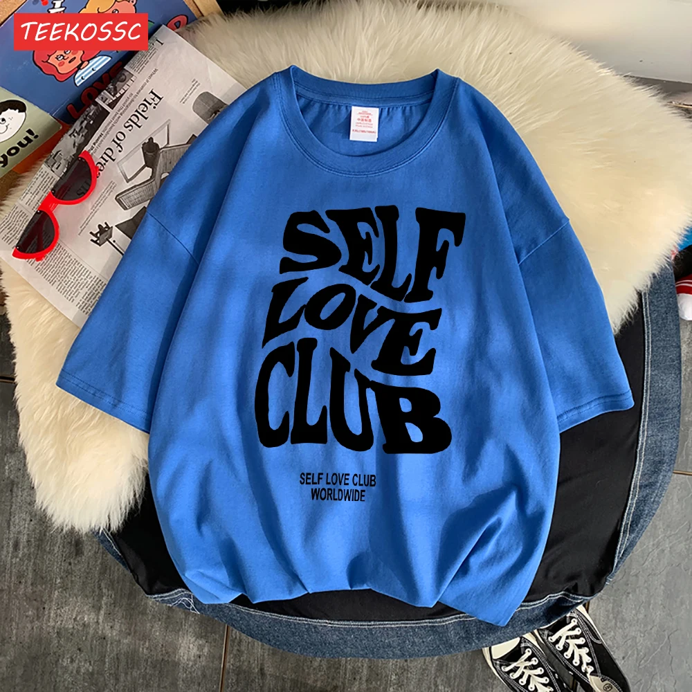 Self Love Club Worldwide Print Tee Clothing Homme Versatile Outdoor T Shirts Cool Retro Tshirt Oversized Senior Streetwear