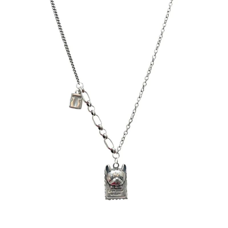 

925 sterling silver retro square magic dog necklace women's summer new collarbone chain