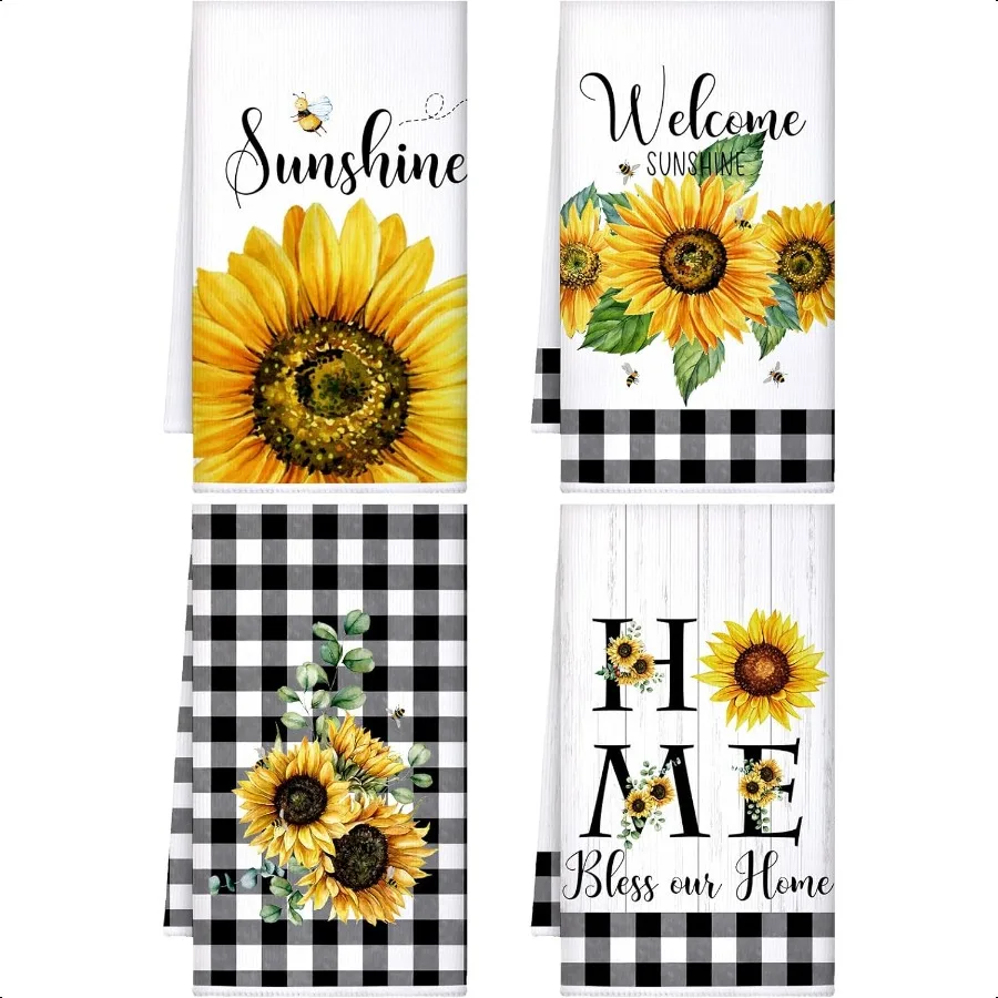 

4 Pcs Suower Kitchen Towels Summer Fall Flower Floral Sea Beach Lemon Hand Dish Towels Fast Drying Decor Housewarming Gift for