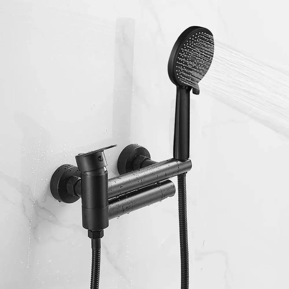 Bathtub Faucets Modern Black Bath Shower Set Unique Design Of Rotating Nozzle Mixer Tap Wall Mounted For Bathroom WF-877909