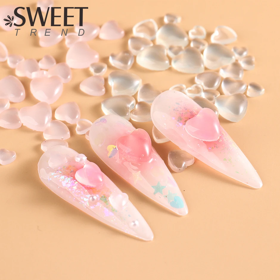 30/100pcs Love Heart Nail Art Decoration Valentine Color UV Light Change Ornament Jelly 3D Stereo Cheek is red Crystal Nail Part