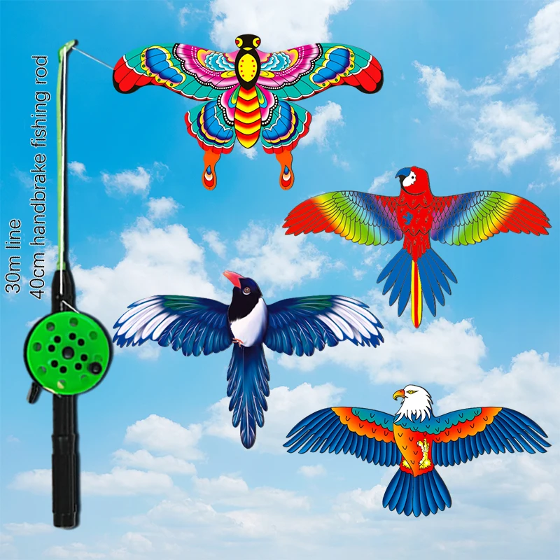 1Set Children Flying Kite Toy Cartoon Butterfly Mermaid Parrot Magpies Eagle Kite With Handle Kids Flying Kite Outdoor Toys