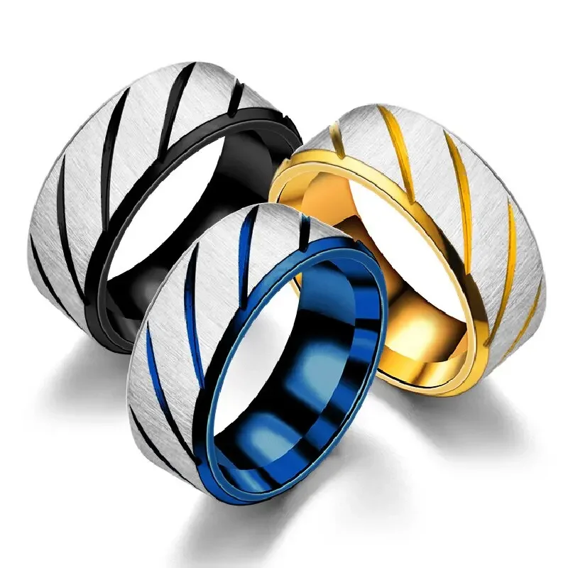 Fashion simple inner arc double bevel ring, frosted titanium steel ring