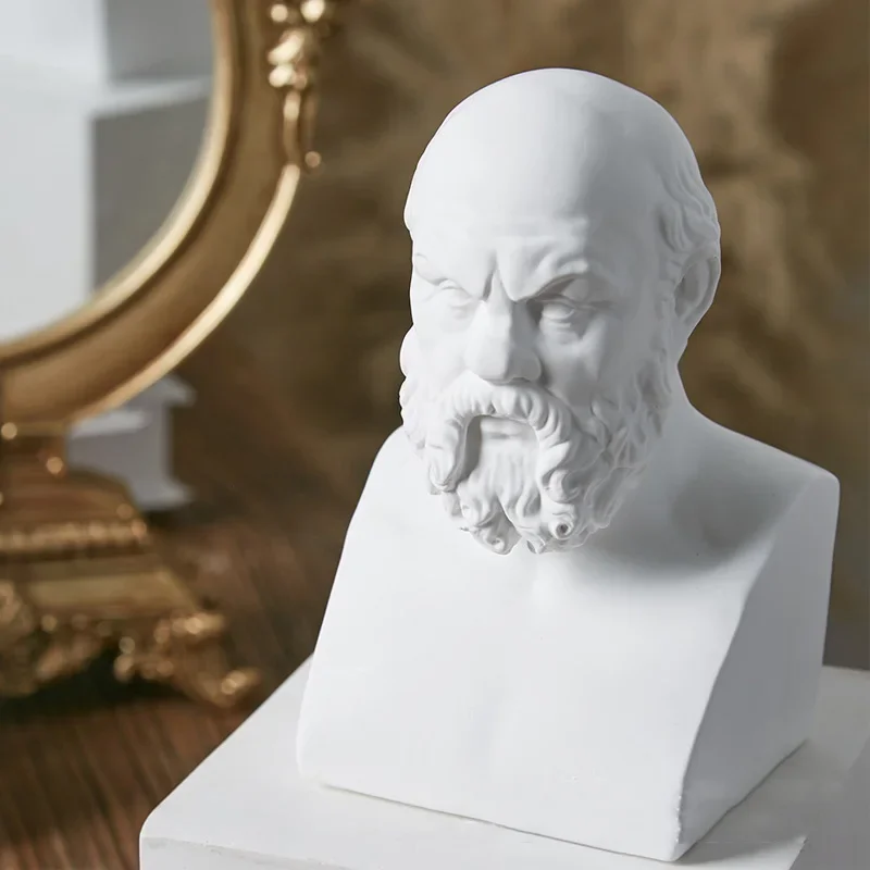 Socrates Bust Figurine Retro Roman Figures Sculpture High Art Ornaments Sketches Teaching Aids Home Living Room Decoration