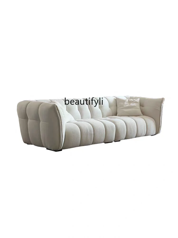 

French Style Sweet Cream Style Lily Petal Sofa Light Luxury Living Room Small Apartment Straight Row Cotton Candy Lambswool Sofa