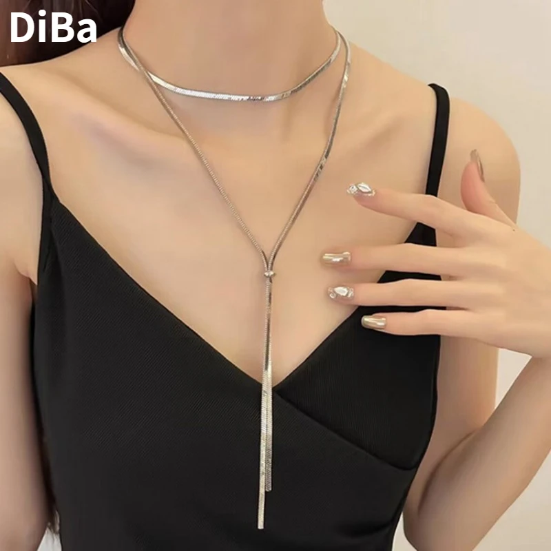 

Modern Jewelry European and American Design Elegant Temperament Metal Shiny Adjustable Chain Necklace For Women Party Gifts Fine