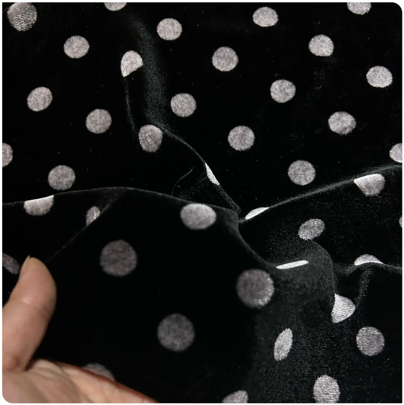 

Black Sole With Gray Polka Dot Real Velvet Mulberry Silk Velvet Fabric Sling Half-Length Dress Cheongsam Top Pants Fabric