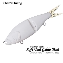 Chan'sHuang 3PCS Unpainted Blanks Bait 15.5cm 36g Floating Rattle Soft Tail Gilde Bait Swimbait Handmade Artificial Fishing Lure