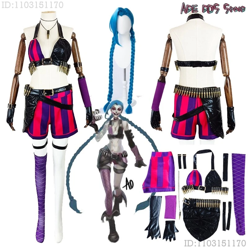 Anime LOL Arcane Jinx Powder Cosplay Costumes Wig Shorts Women Hairdecor Pow-Pow Anime Game Halloween Party Roleplay