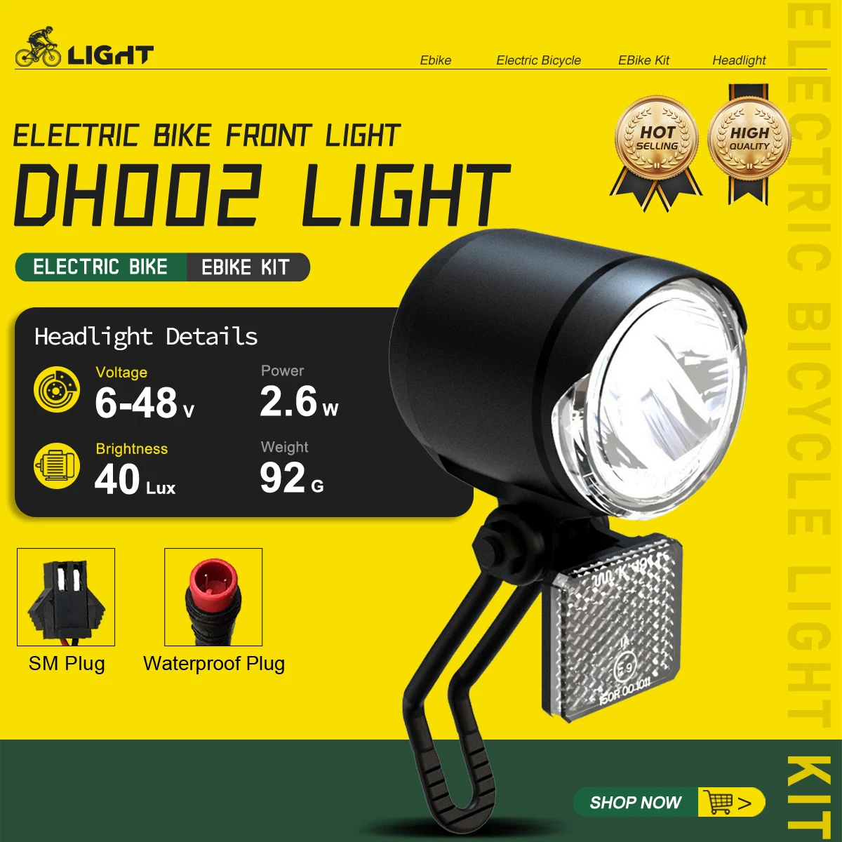 

E-Bike Led Headlight DH002 6V12V 24V 36V 48V Bicycle Light Waterproof Front Headlight For Electric Bike Scooters Accessories