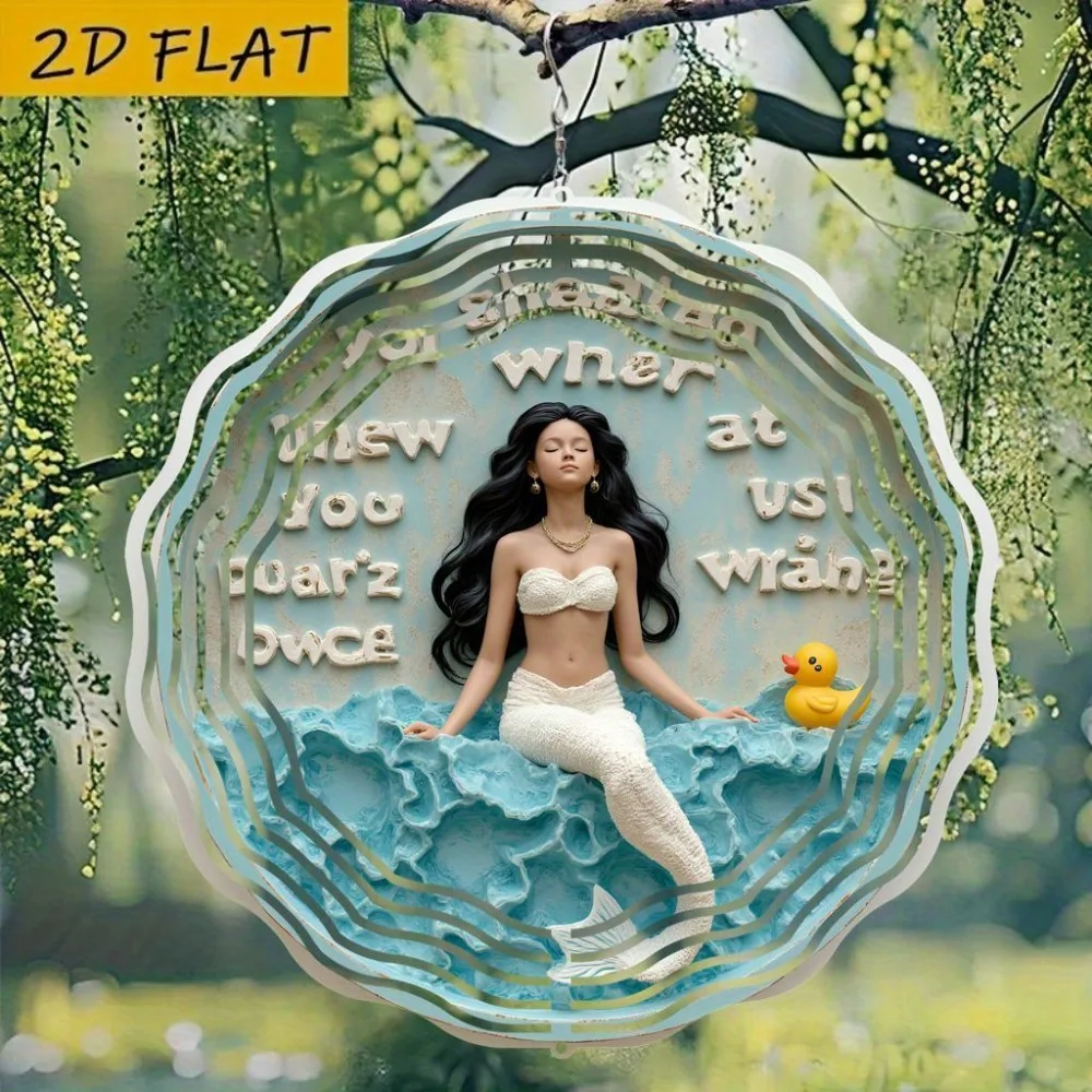 Mermaid Metal Wind Spinner 2D Flat 10in 360 Rotating Bathroom Spa Decor Hanging Ornament Relaxing Gift for Bathtub Duck Christma - view 6