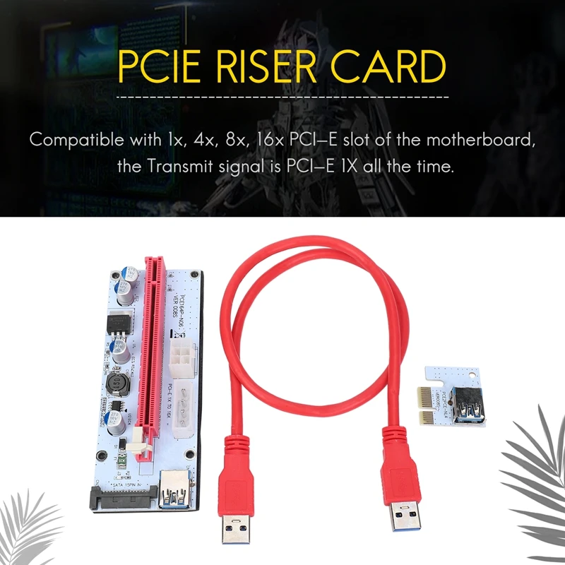 10 шт. VER008S Molex 4Pin SATA 6PIN PCIE PCI-E PCI Express Райзер-карта 008S адаптер 1X к 16X USB3.0 удлинитель Майнер