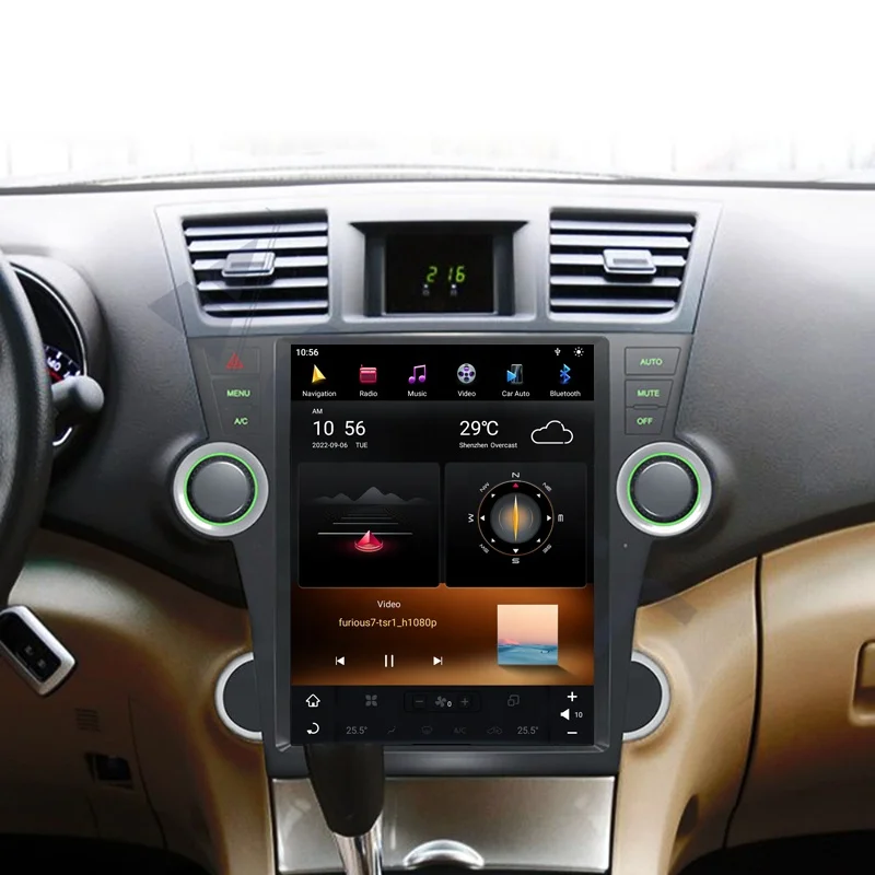 راديو سيارة 12.1 بوصة يعمل بنظام أندرويد 11 لسيارة تويوتا هايلاندر 2007-2012 نظام ملاحة GPS مع Carplay Dsp 4G Google Play