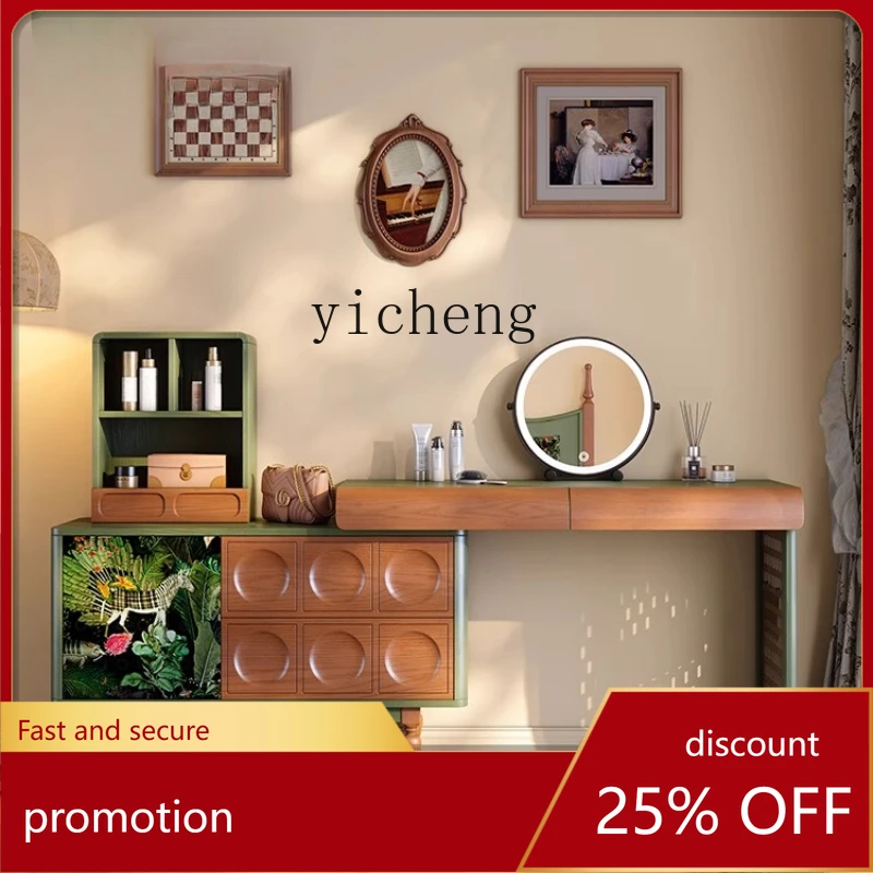 

CZ Dressing Table and Chest of Drawers Retro Bedroom Extendable Mid-century Style Solid Wood Dressing Table and Desk 2-in-1