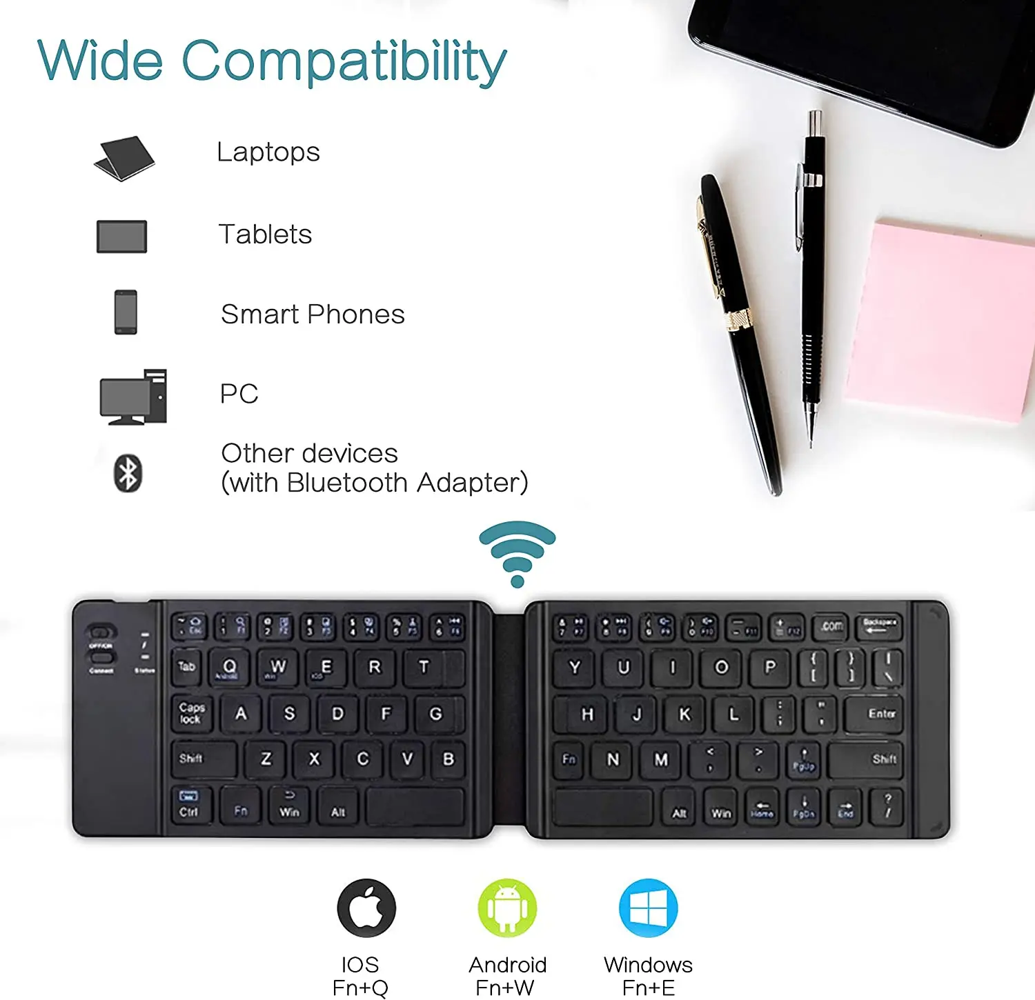 Portable Mini Foldable Bluetooth Keyboard, Rechargeable Wireless Keyboard, Suitable for MAC/iOS/PC, Tablet, Laptop