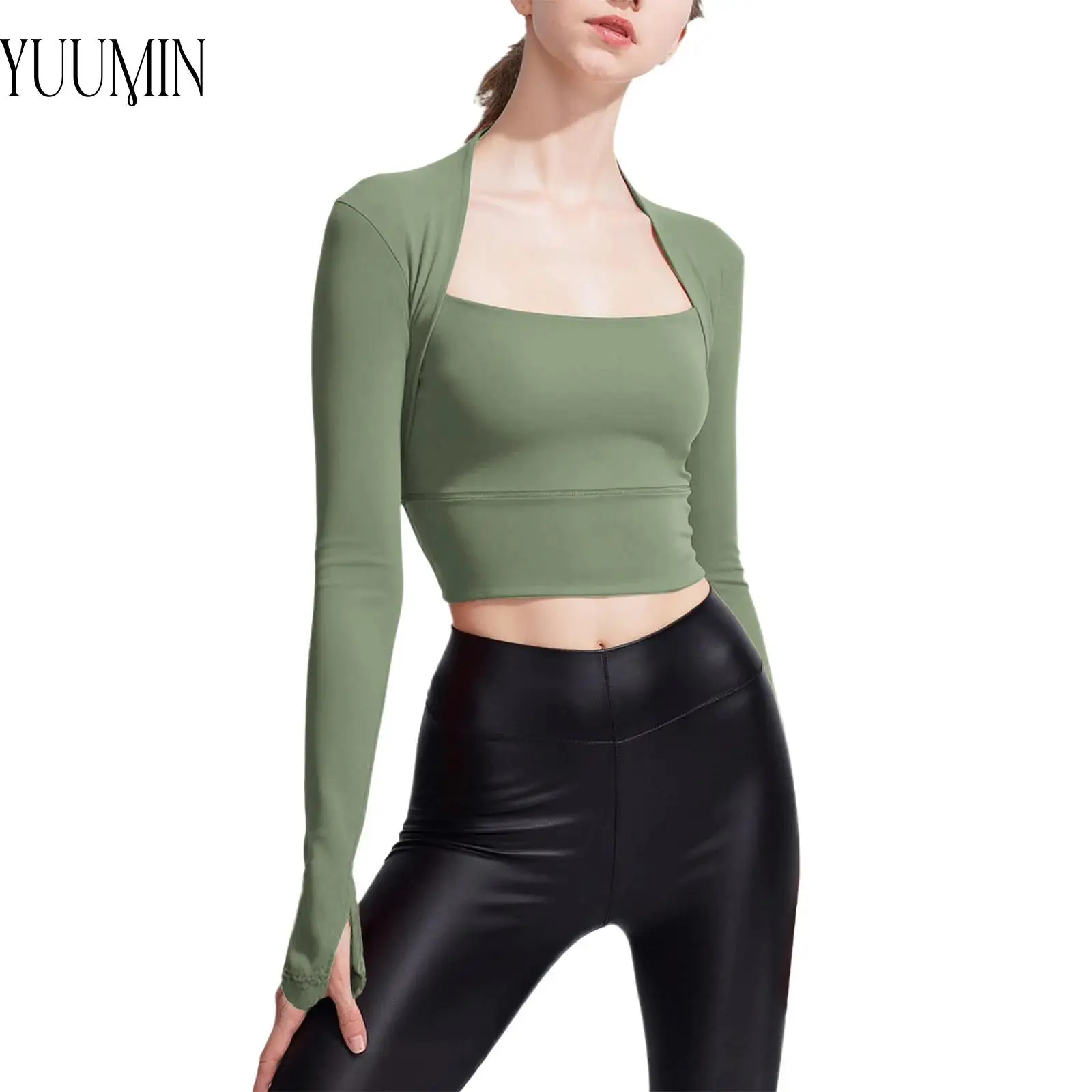 Women Moisture-Wicking Quick-Drying Gym Athletic Shirt Long Sleeve Removable Chest Pads Crop Top for Yoga Pilates Workout Sports