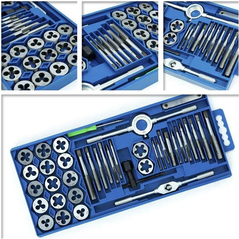 AB34-Thread Cutting Kit 40Pcs Metric Tap Die Set With Plastic Shell Thread Cutting Kit (Small Frame) Injection Molding Easy To U