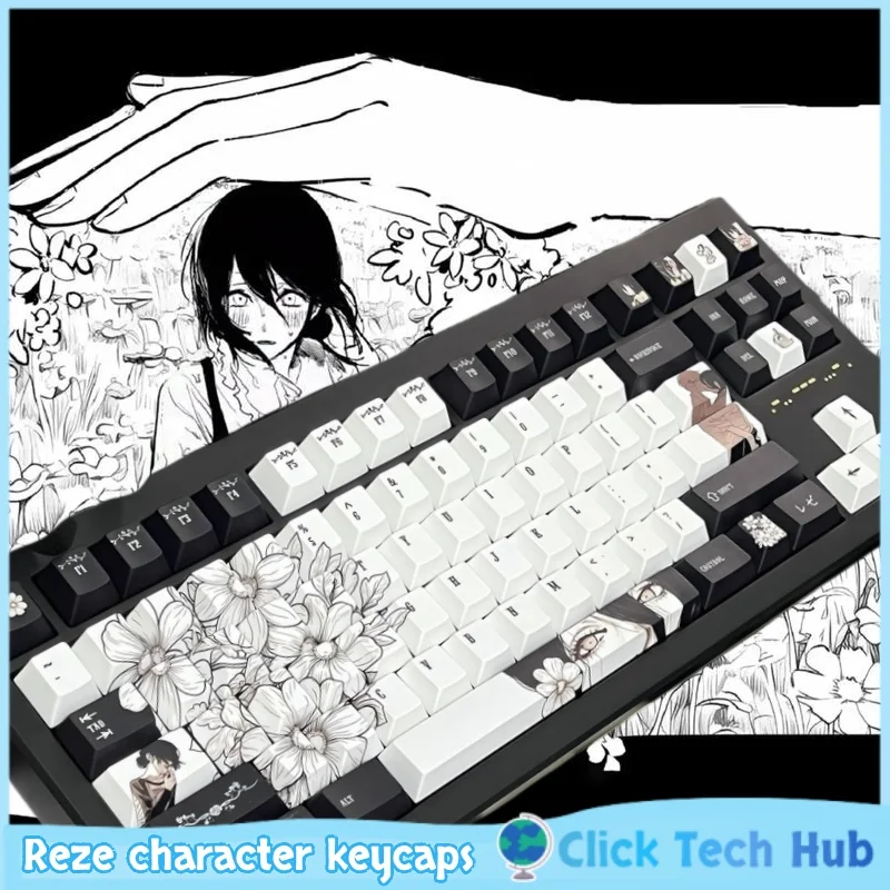 

Колпачки для клавиш Reze Character Chainsaw Man, колпачки для ключей в стиле аниме, 143 клавиши, вишня, пятисторонние термосублимационные механические колпачки для клавиш