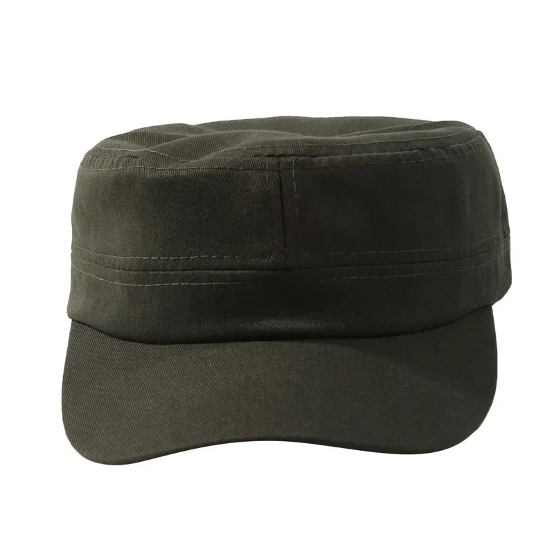 Unisex Vintage Einfarbige Flache Militärmütze in Fünf Farben Erhältlich, Atmungsaktive Sommer-Outdoor-Militärmütze, Flache Schlichte Mütze – Detail 29