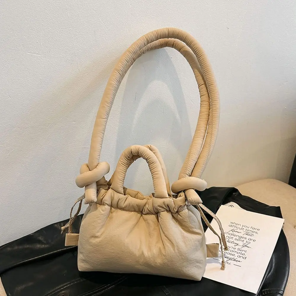 

Simple Solid Color Drawstring Tote Bag Soft Large Capacity Nylon Padded Tote Bag Makeup Bag Lightweight Puffer Backpack Work