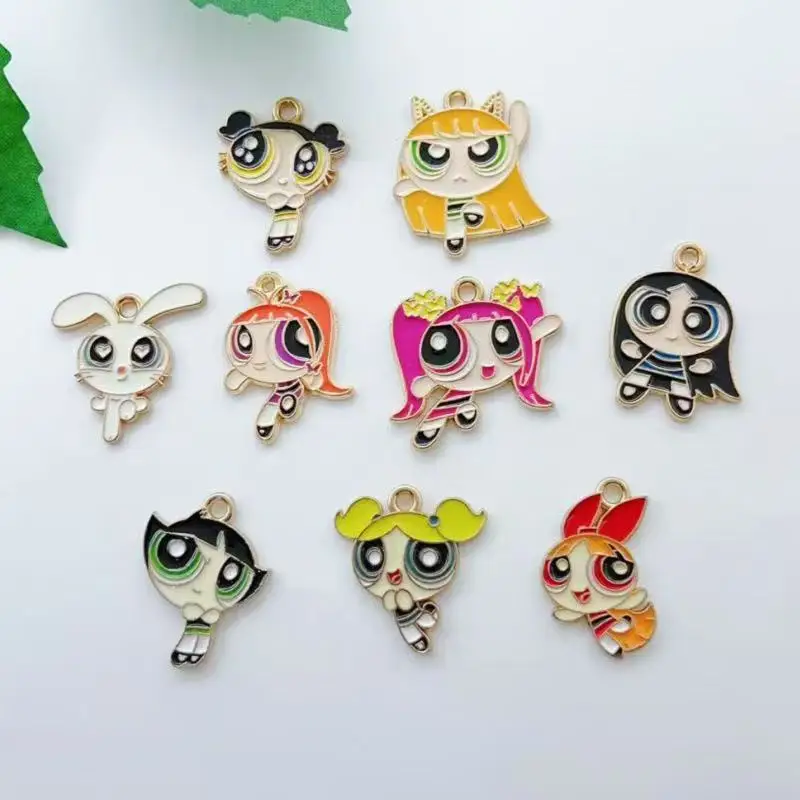 10 Stück Anhänger aus Legierung mit Tropföl-Cartoon-Mädchen-Motiv, DIY-Schmuckherstellung, Ohrringe, Schlüsselanhänger-Zubehör