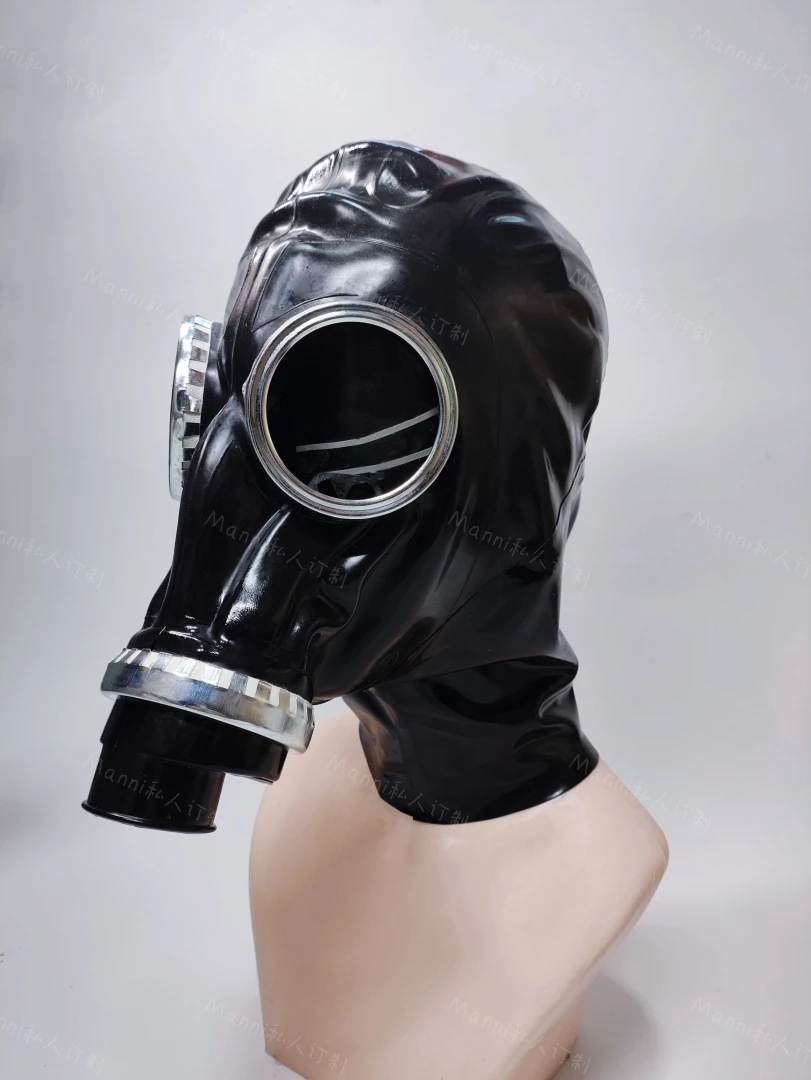 All-inclusive latex gas mask custom bag neck strap zipper suffocation cos breath control latex clothing mask cosplay costumes