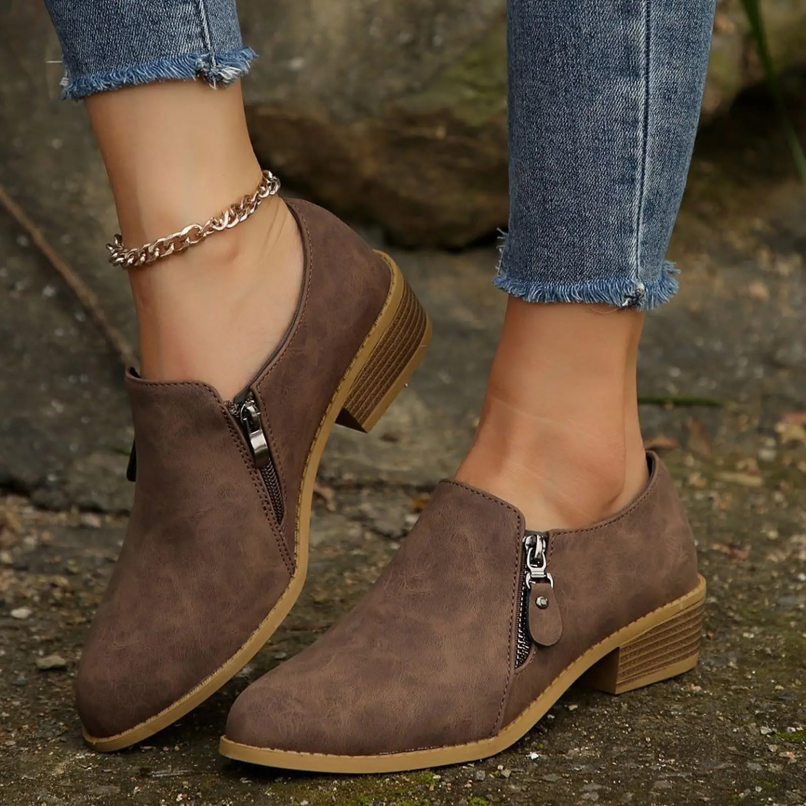 أحذية نسائية أحذية عمل بنمط عصري بكعب سميك وأصابع مدببة ربيع الخريف نعل عميق أحذية بمقاسات كبيرة 2025 #2