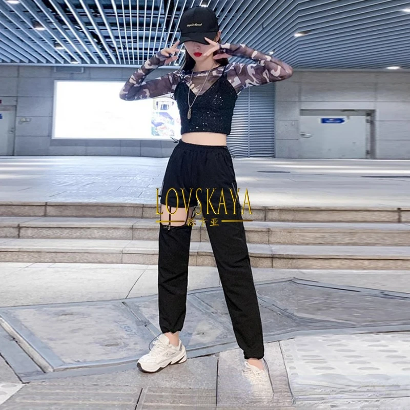 Modern dance performance clothing trendy and sexy jazz dance style women clothing Korean version adult street dance set