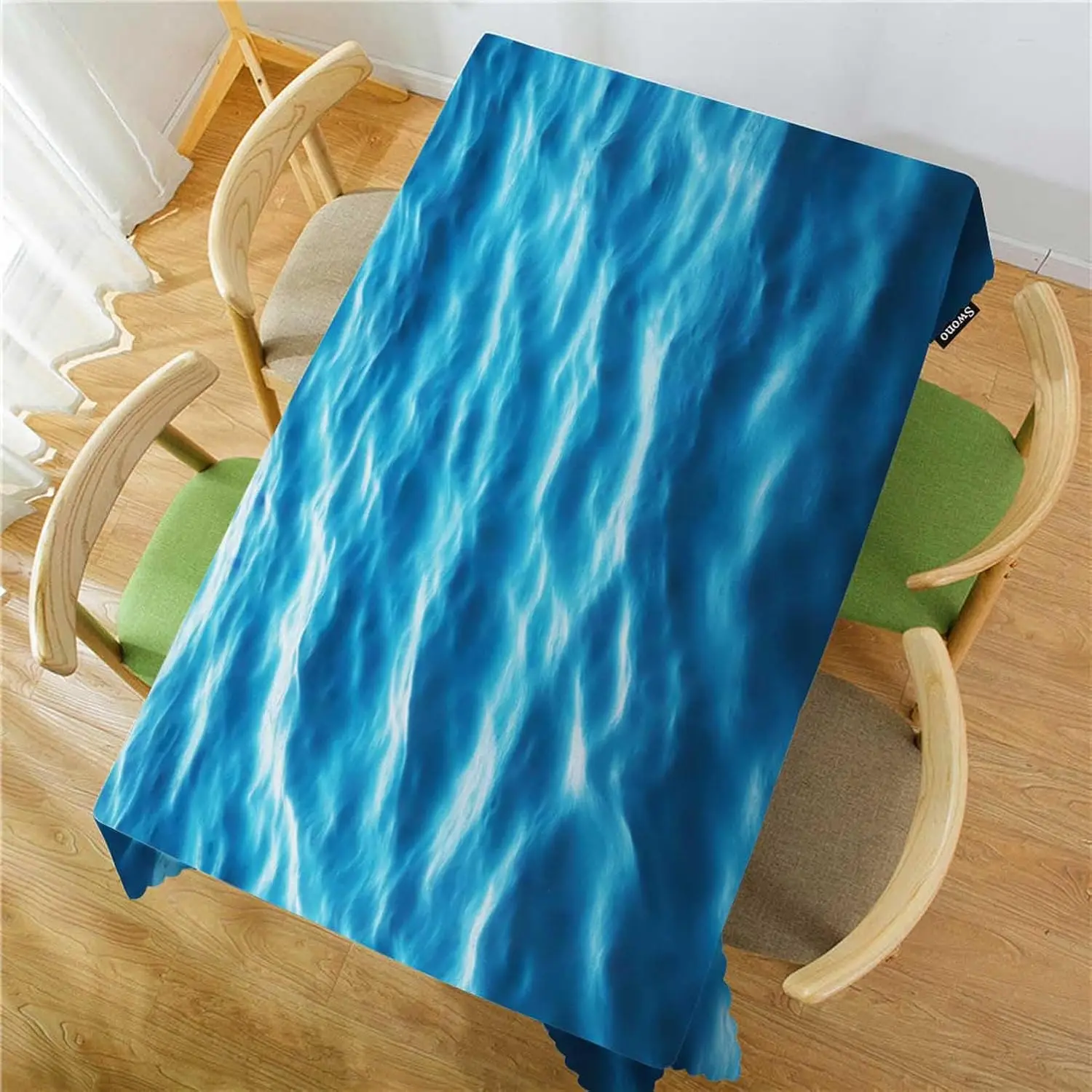 Blue Ocean Wave Tablecloth Table Cover for Dining Room Kitchen Decor Deep Sea Abstract Liquid Linen Table Runner Buffet Table Se