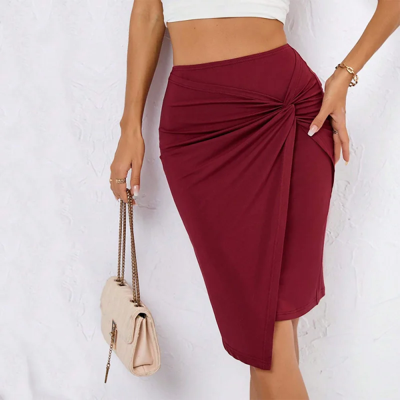 

Autumn and Winter New Women's Elastic Waist Stretchy Twist Irregular Elegant Bodycon Midi Skirt