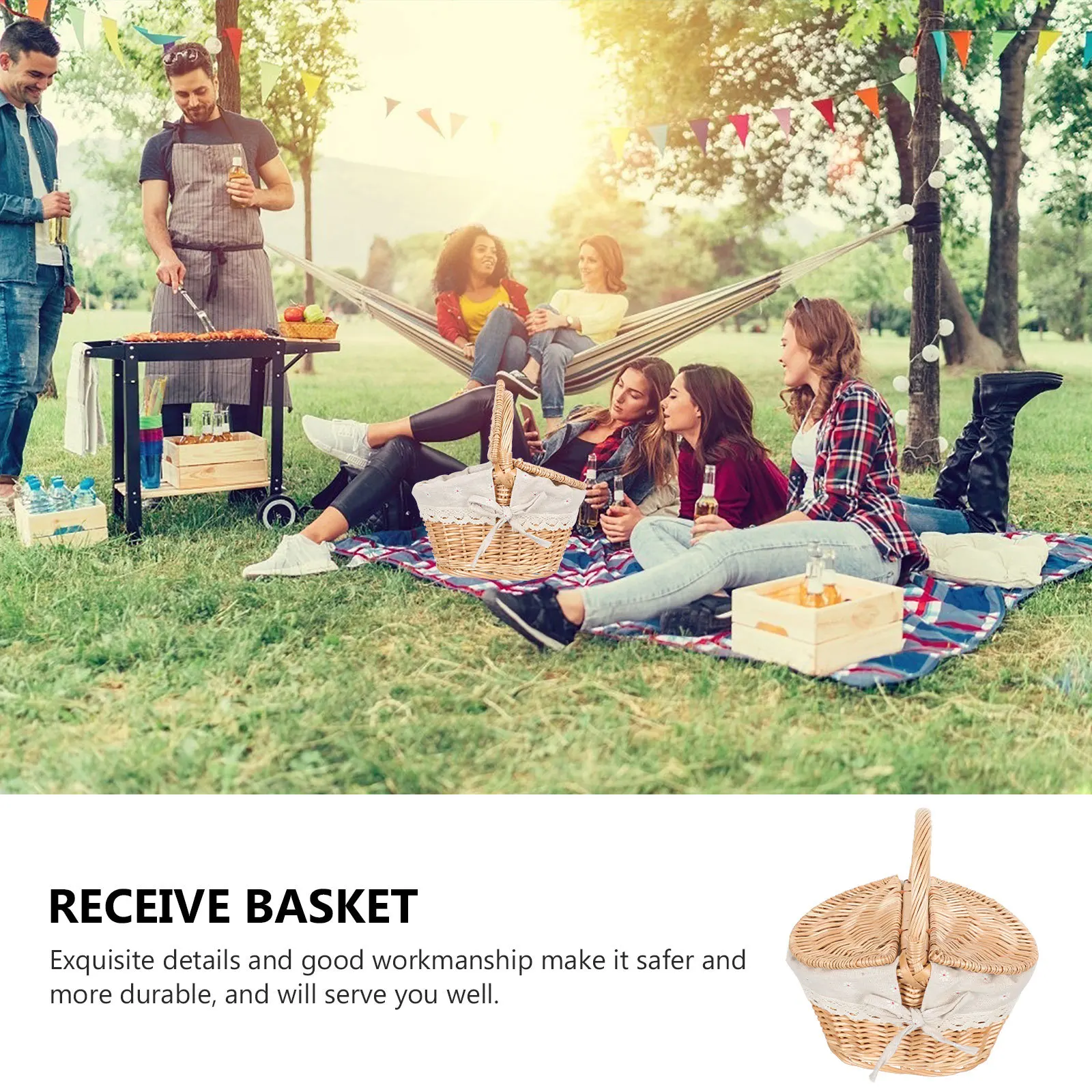 

1pc Rattan Storage Waterproof Picnic Garden Outdoor Camping Fruit Vegetable Holder Tote Weaving Basket Household Basket