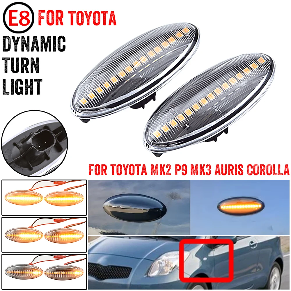 

2 pieces Led Dynamic Side Marker Turn Signal Lights Sequential Blinker For Toyota Yaris Mk2 P9 RAV4 Mk3 ACA3/ALA3 Auris Mk1 E15