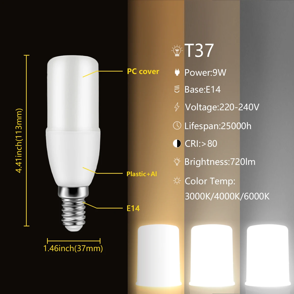 Ampoule LED E14 B22, 9W, AC 220V, 4 à 20 pièces, pour éclairage décoratif de la maison et du bureau