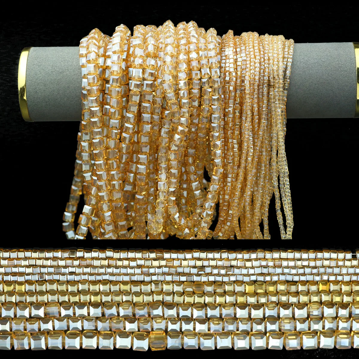 30-200Pcs Gold Champagne AB Austrian Crystal Glass Beads 2/3/4/6/7mm Square Loose Beads For Jewelry Making DIY Bracelet Necklace