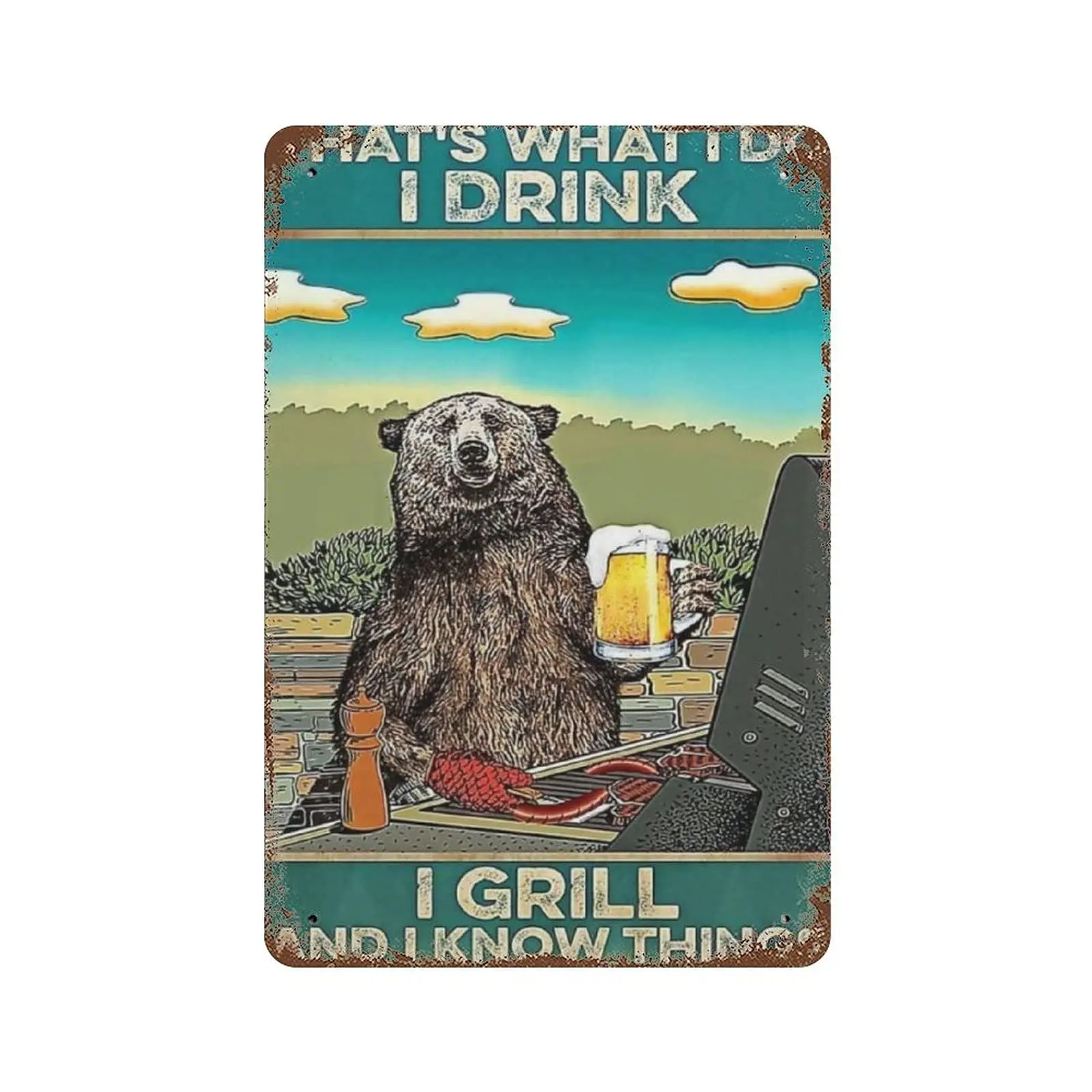 Letrero de metal vintage, placa decorativa para camping con diseño de bebidas y grill, decoración para el hogar, la cabaña del hombre, el pub, el club o la cafetería, ideal para cumpleaños y aniversarios.