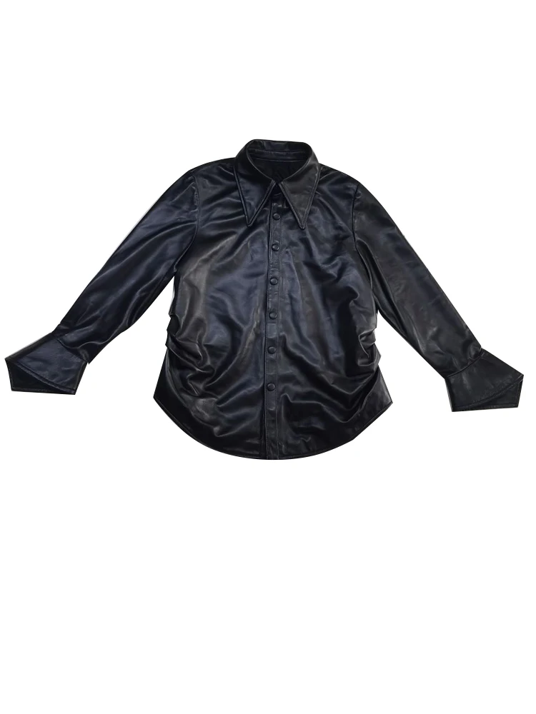 Casaco Casual Feminino de Couro Genuíno Versátil, Jaqueta de Couro de Pele de Carneiro, Tendência de Outono e Inverno