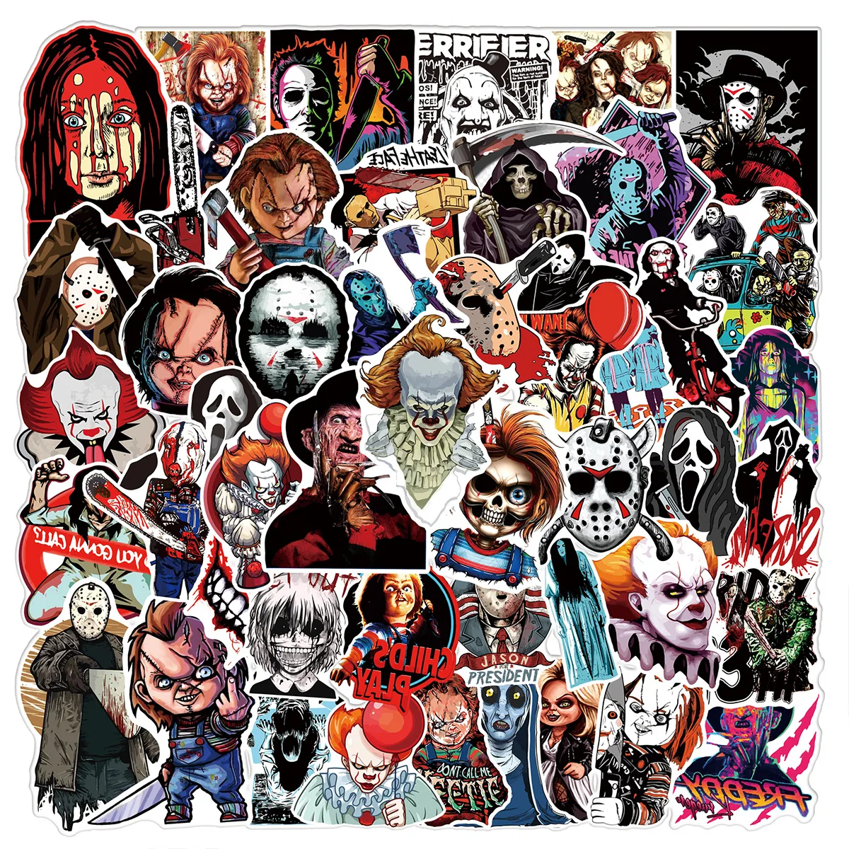 50/Pcs Horror Movie Character Stickers Car Notebook Laptop Phone Case Bottle Fridge Graffiti Vinyl Decals Sticker for Kid