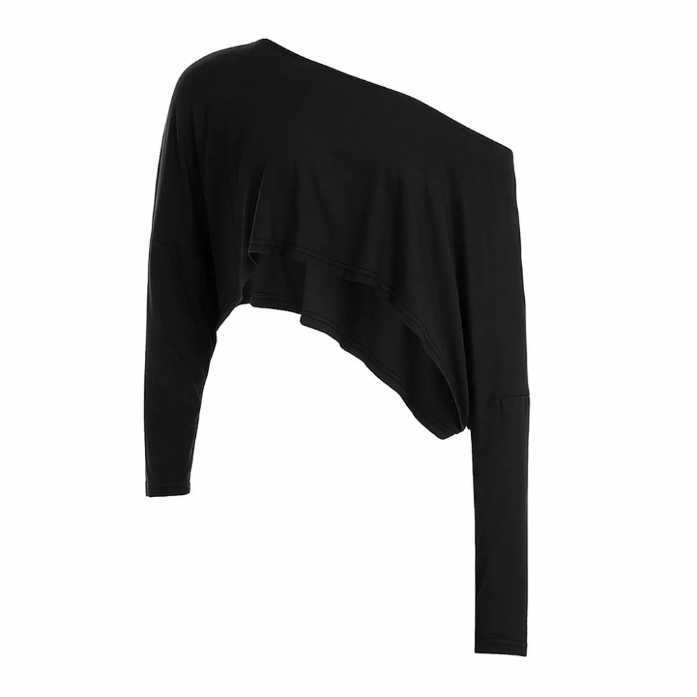 

Simple Long Sleeve Off-shoulder Crop Top Pure-color Sexy Loose T-shirt Oversized Coat Shirt Top Streetwear